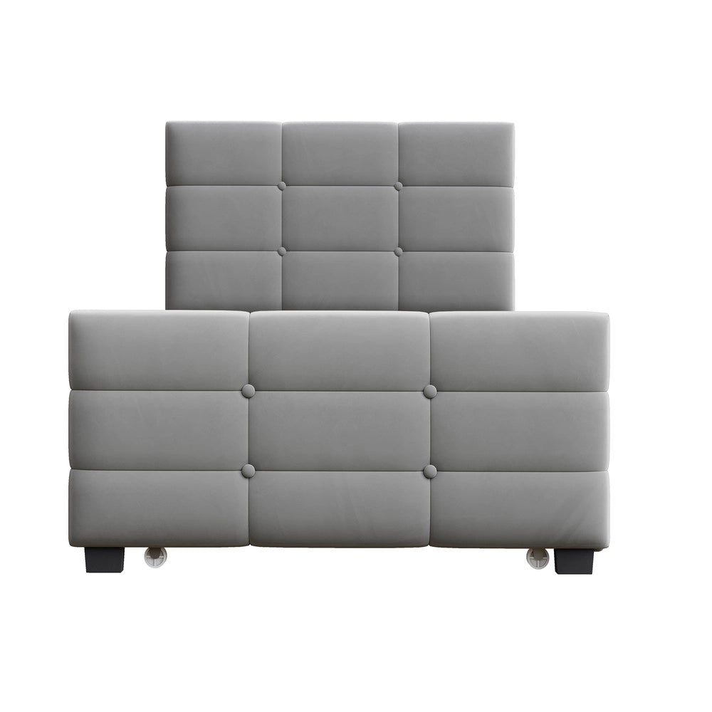 Letto Singolo Imbottito con Letto Estraibile ¨C Xylo ¨C Velluto Grigio, 90x190