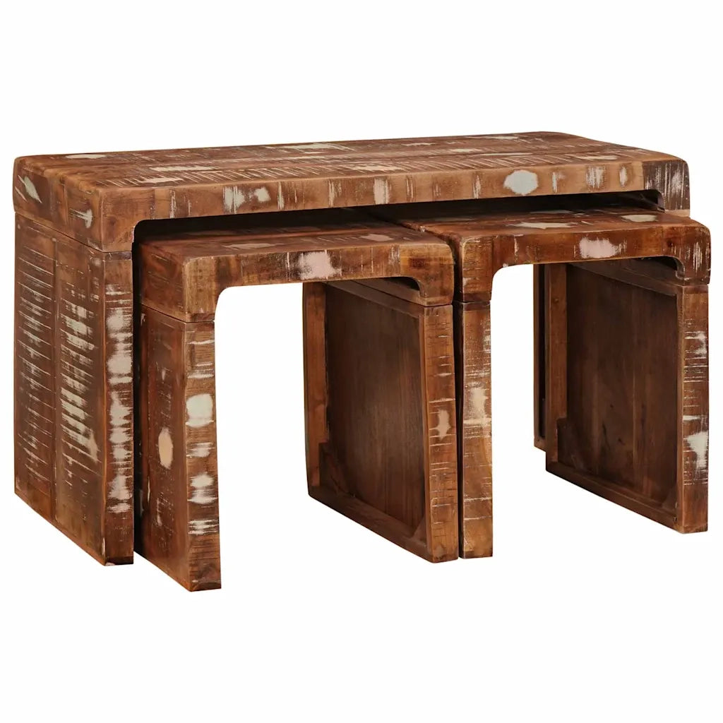 Tavolo Nesting 3 pcs Marrone Legno Recuperato Massello 4104562