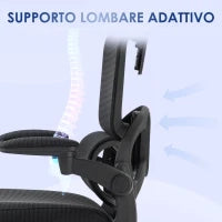 Sedia da Ufficio ad Altezza Regolabile con Inclinazione e Supporto Lombare, 62x58x120-133 cm, Nera