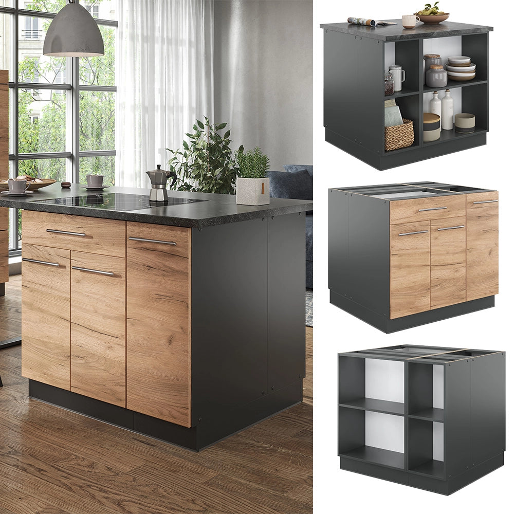 Isola cucina Fame-Line Rovere dorato/Antracite 90 cm con cassetto, senza piano di lavoro Vicco