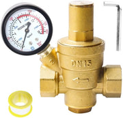 Regolatore di Pressione Acqua - 1/2 Pollici DN15 - Regolatore di Pressione Regolabile - Manometro - Materiale di Alta Qualità in Ottone - Valvola di Surplus di Pressione - Regolatore di Pressione dell'Acqua