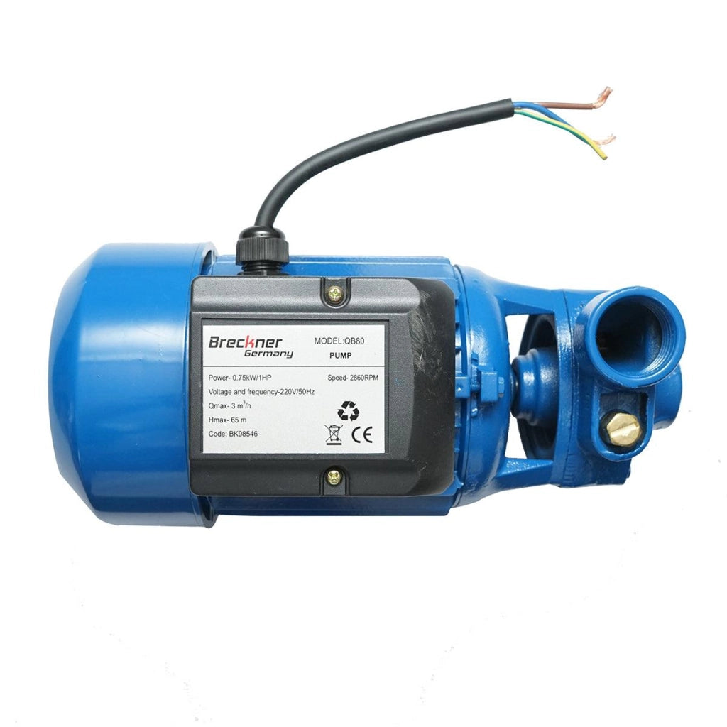 Elettropompa Periferica Breckner Germany Pompa acqua di superficie QB80, 750W, 45L/min, Profondità 50m, 220V, Ghisa, IP54