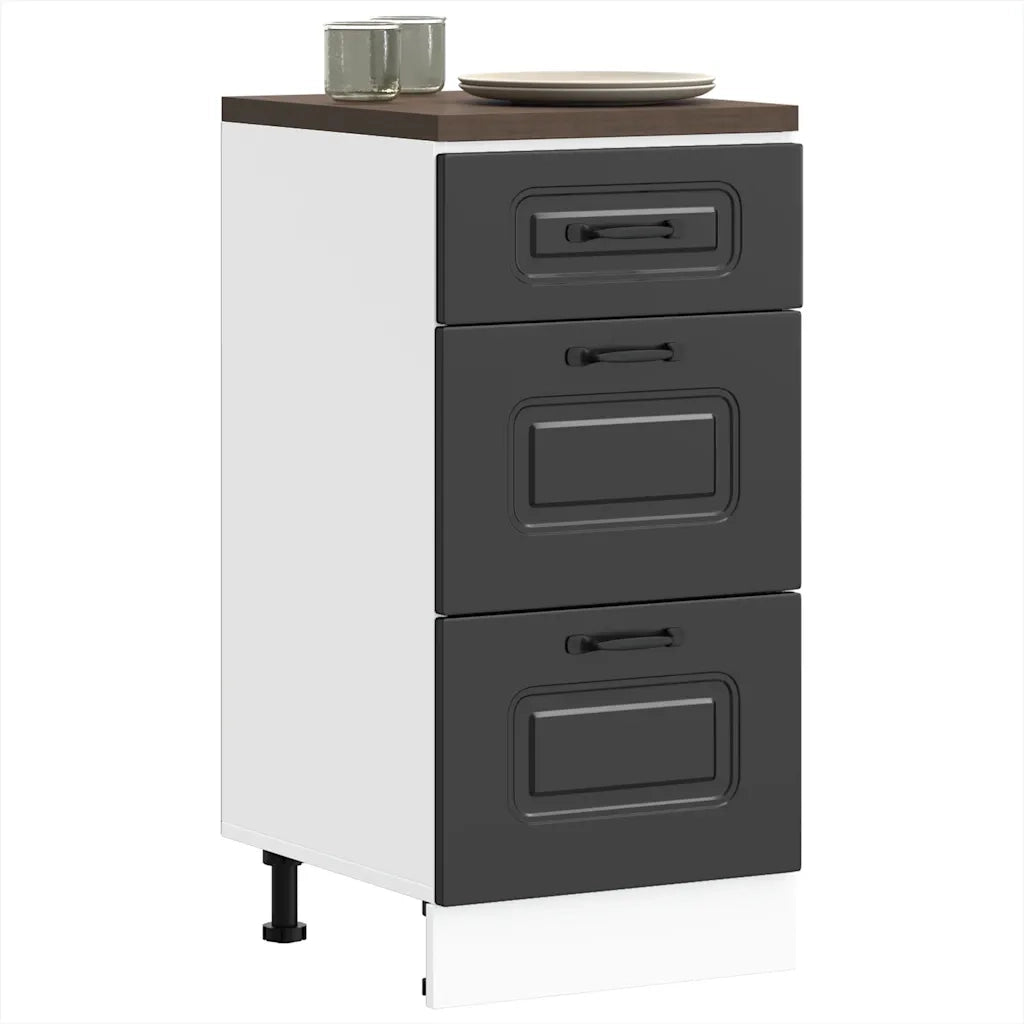 Mobiletto da cucina-Armadio da cucina "Kalmar" Nero in legno ingegnerizzato 842632