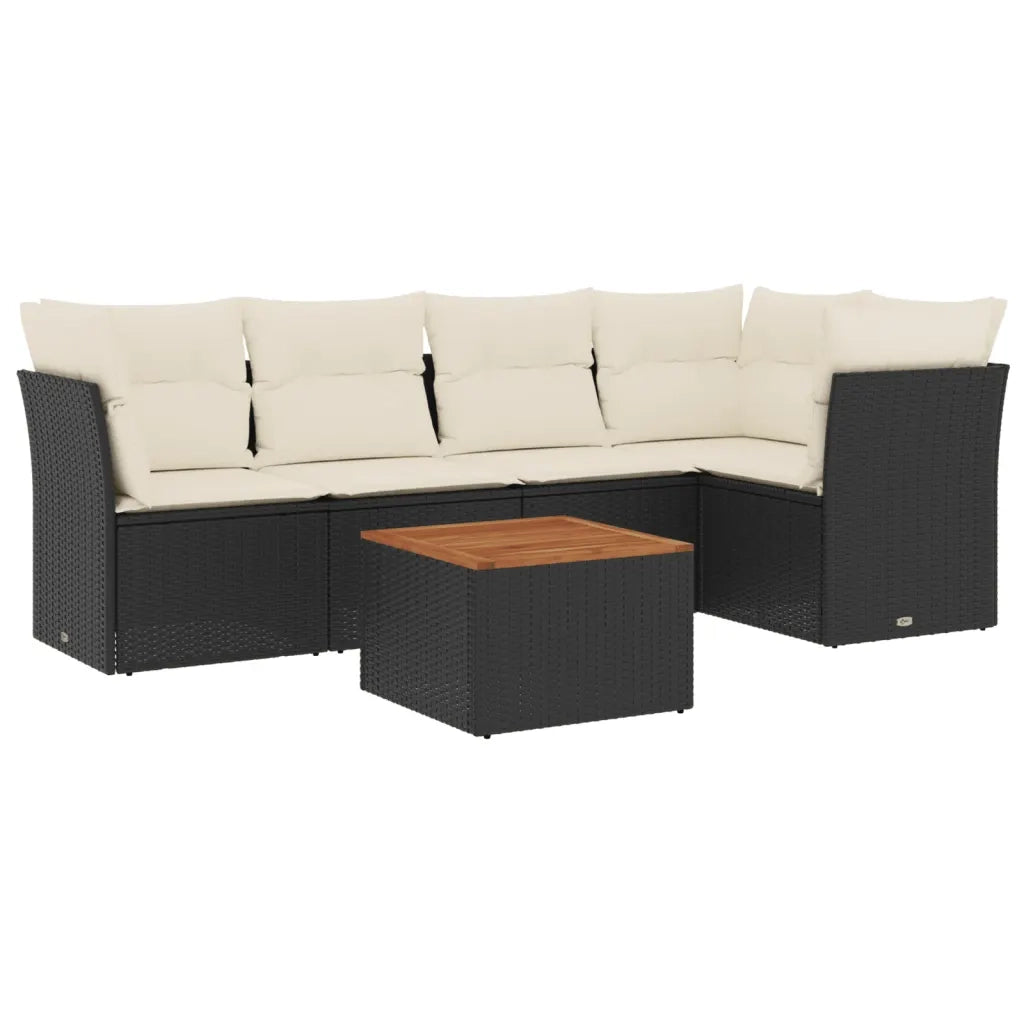 Set Divano da Giardino 6 pz con Cuscini Nero in Polyrattan 3255958