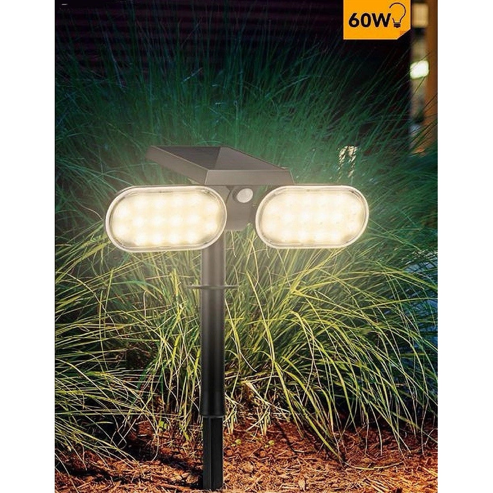 Trade Shop - Faretto Doppio A Led Snodabile Ricaricabile Pannello Solare Picchetto Yh0518-pir -