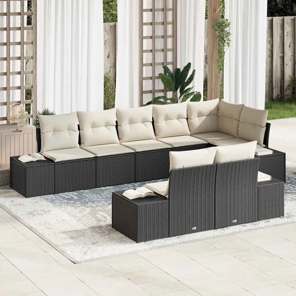 Set Divano da Giardino 8 pcs Nero e Crema polyrattan 3347107