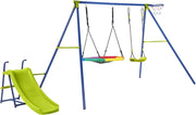 Set di Altalene da Giardino per Bambini 3-10 Anni, Seggiolino Altalena Bambini 4 in 1 con 2 Altalene, Scivolo e Canestro da Basket, Scivolo e Altalena per Uso Esterno e Interno