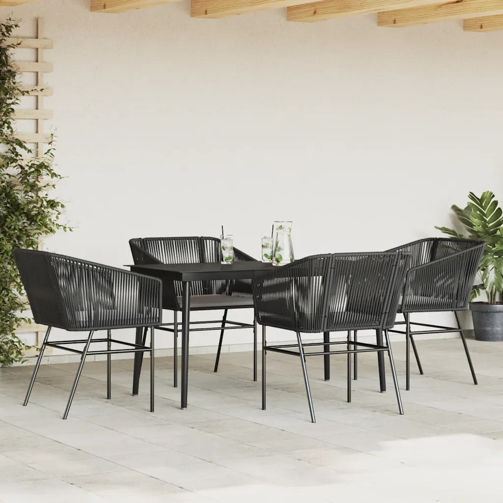 Set da Pranzo da Giardino con Cuscini 5 pz Polyrattan Vetro