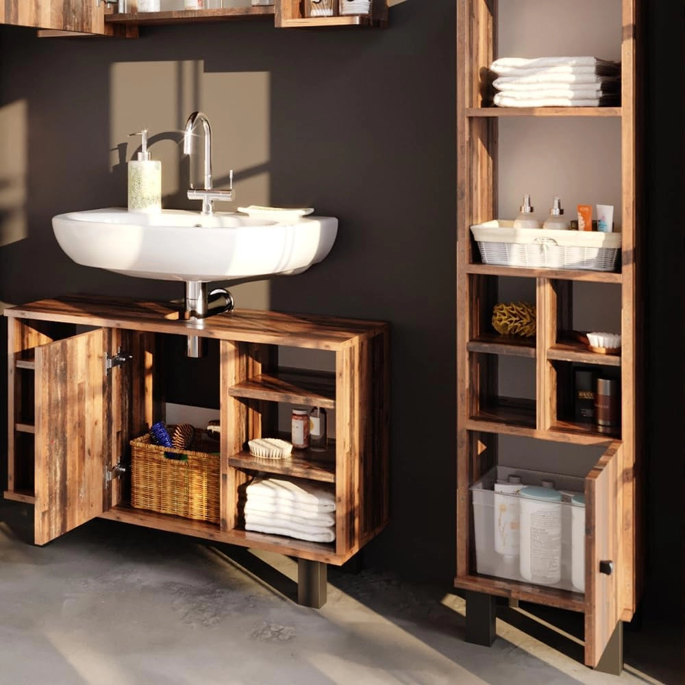 Mobiletto bagno Fynn, Rovere rustico, 30 x 130.6 cm porta piccola, per riporre accessori da bagno e come complemento a Fynn