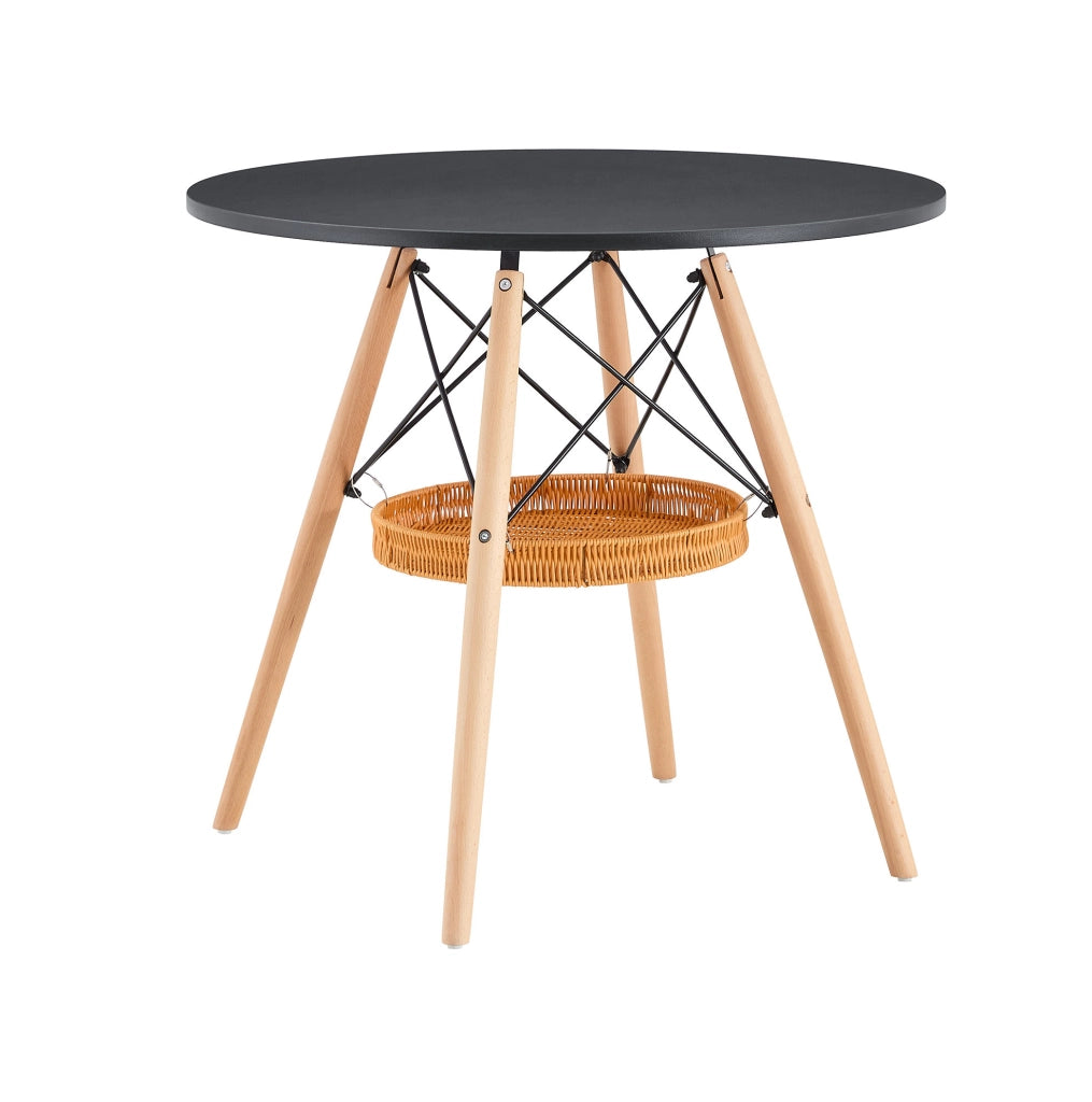 Tavolo da pranzo rotondo 80 cm nero con cestino sospeso