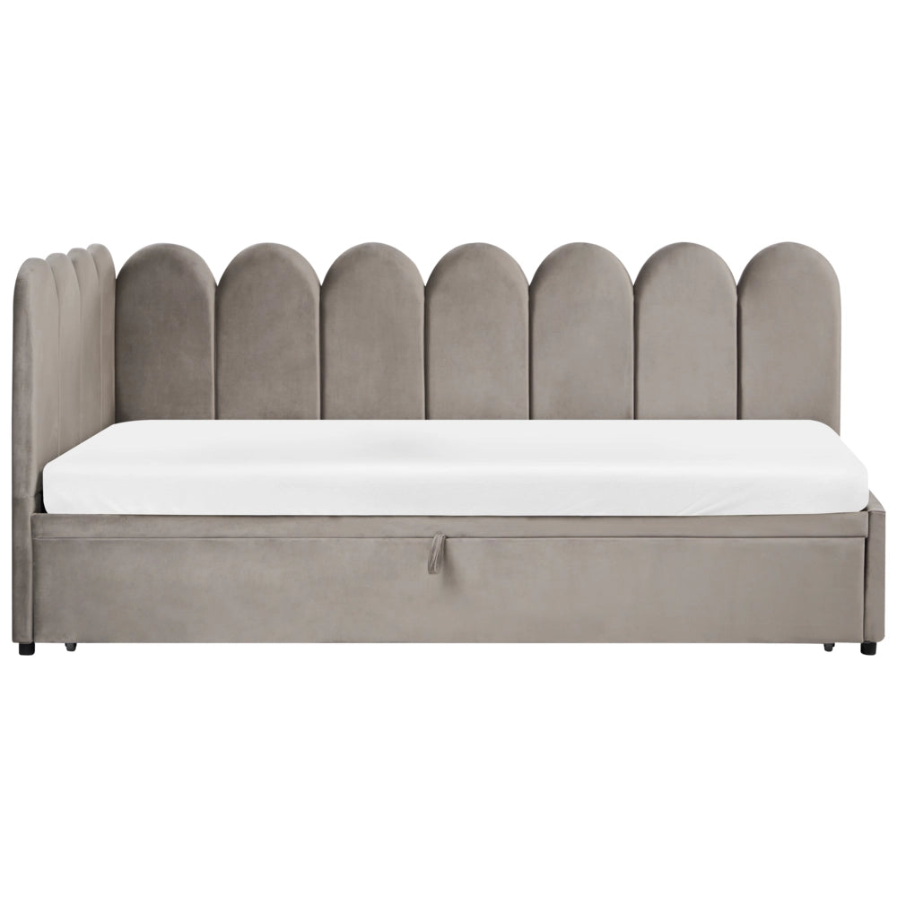 Letto a castello rivestito in velluto tortora 90/180 x 200 cm con rete a doghe