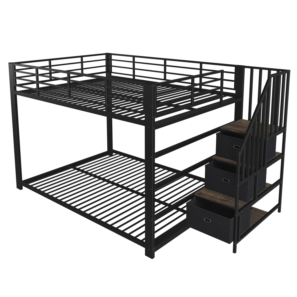 Letto a castello 140 × 200 cm con scala reversibile, cassetti, LED e prese USB, senza materasso, nero