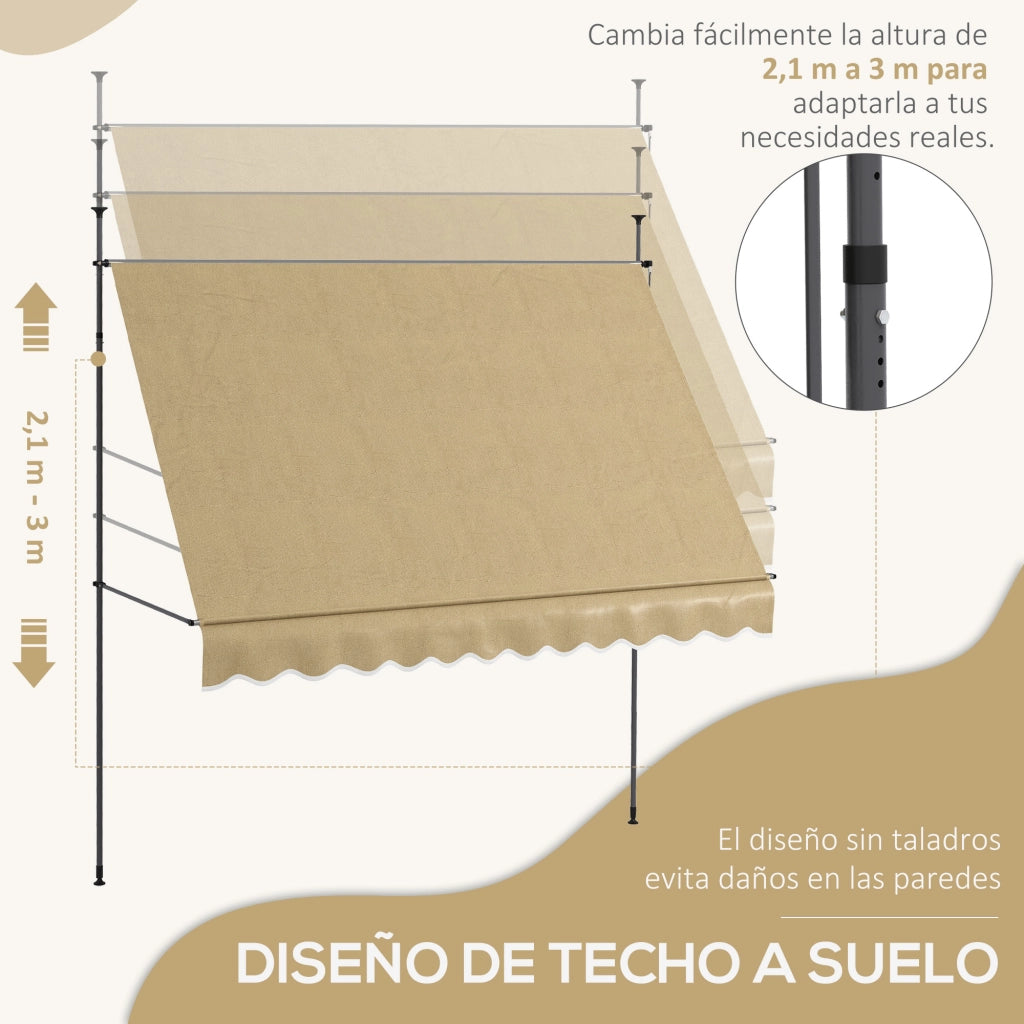 Tenda da Esterno Manuale Retrattile con Manovella ¨C Zephmum ¨C Beige 300x120x210-300 cm