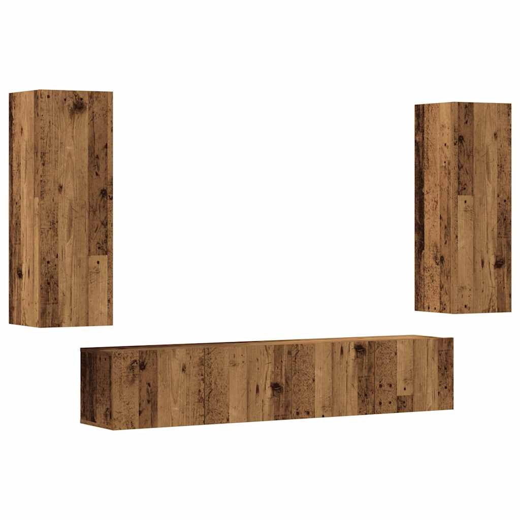 Set di 4 mobili TV a parete dal design moderno con vano contenitore 80 x 30 x 30 cm realizzati in legno composito con finitura effetto legno anticato 02_0055856