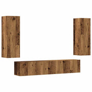 Set di 4 mobili TV a parete dal design moderno con vano contenitore 80 x 30 x 30 cm realizzati in legno composito con finitura effetto legno anticato 02_0055856