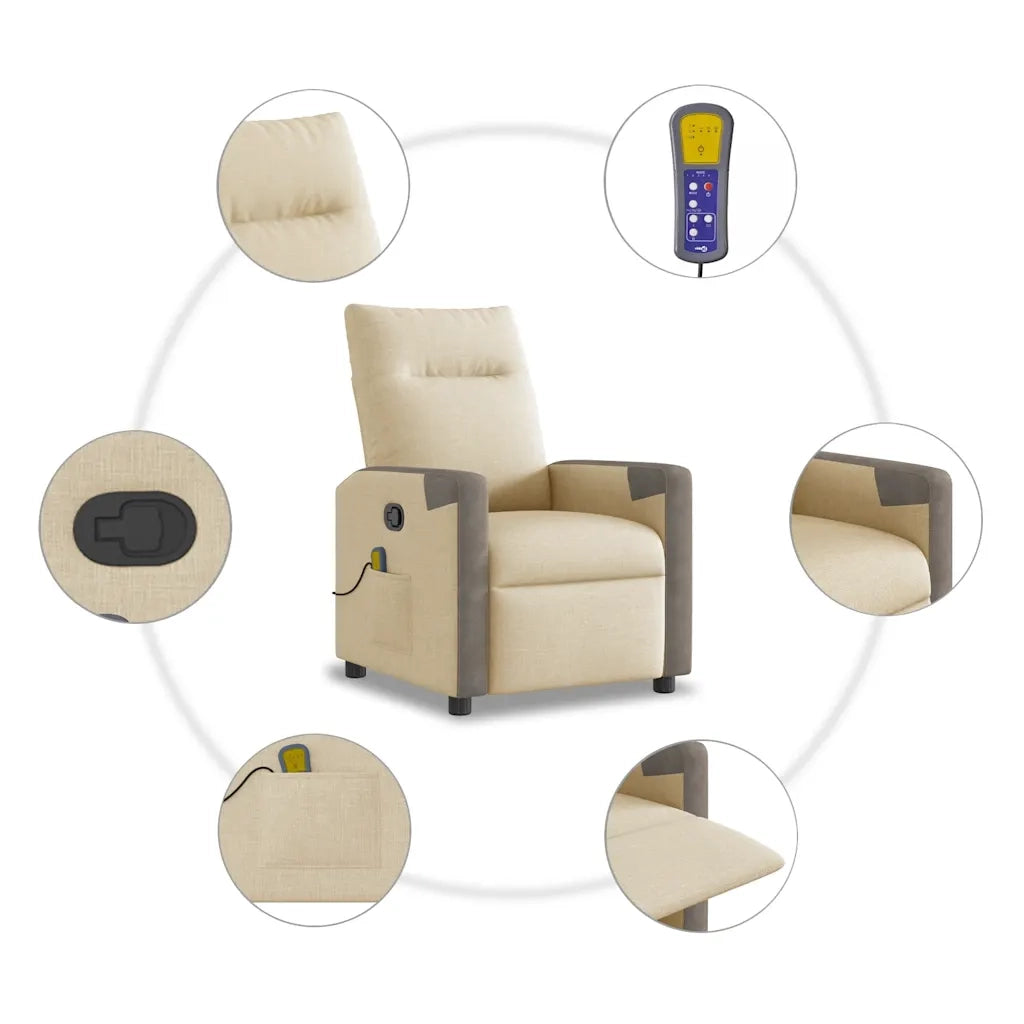 Poltrona Massaggiante | Sedia Relax Reclinabile Crema in Tessuto