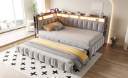 Divano letto 90x200 cm con letto estraibile, LED, USB e vani portaoggetti