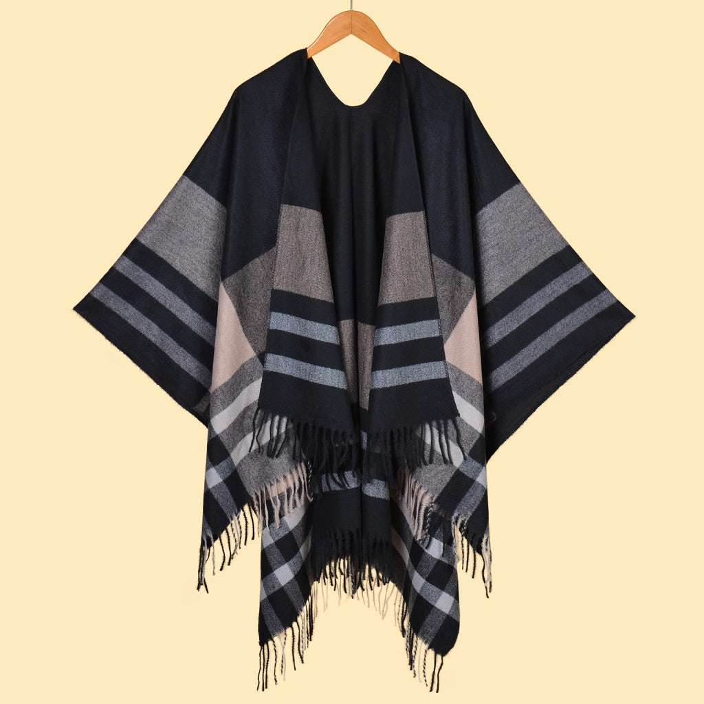 Nuovo scialle diviso con nappe, sciarpa semplice a quadri jacquard da donna