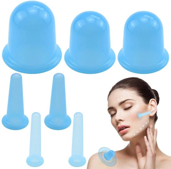 Set di Cuppingglazen in Silicone - 7 pezzi - Apparecchio per Cupping - Coppe a vuoto - Massaggio per corpo/viso - Silicone alimentare - Coppe di Cupping
