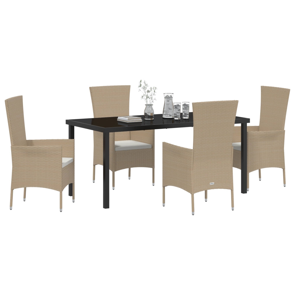 Set da pranzo da giardino 5 pezzi con cuscini in Rattan Poliester Beige