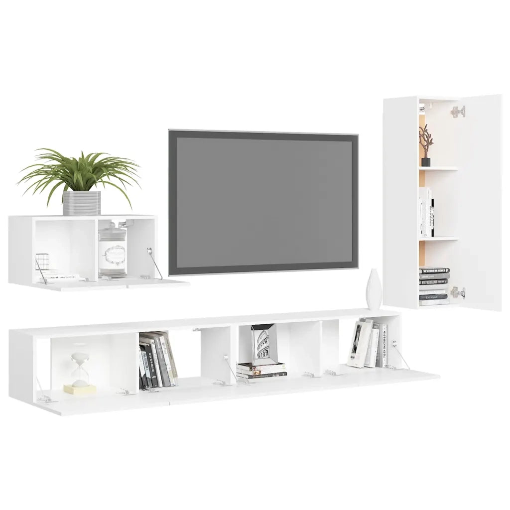 Set Mobili Porta TV 4 pz Bianco in Legno Multistrato 3078676