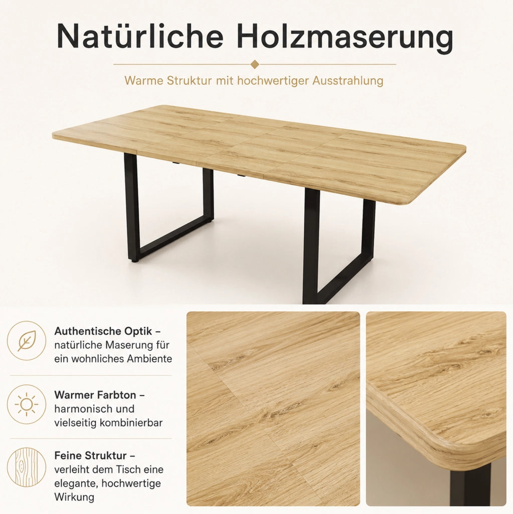 Tavolo da pranzo allungabile 140/180/220 x 80 cm in MDF; colore naturale