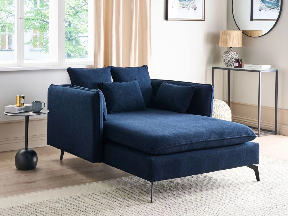 Chaise Lounge Blu Poliestere Tessuto Imbottito Braccioli Cuscino Schienale Design Moderno Soggiorno Simmetrico