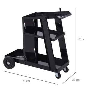 Carrello portabombola gas e saldatrice, 3 ripiani, catena di sicurezza, nero, 71x39x70 cm, per officina