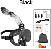 Set di Maschera da Sub per Snorkeling Opvouwbaar Anti-condens con Sistema di Copertura Totale e Top Systeem - Nero - S/M