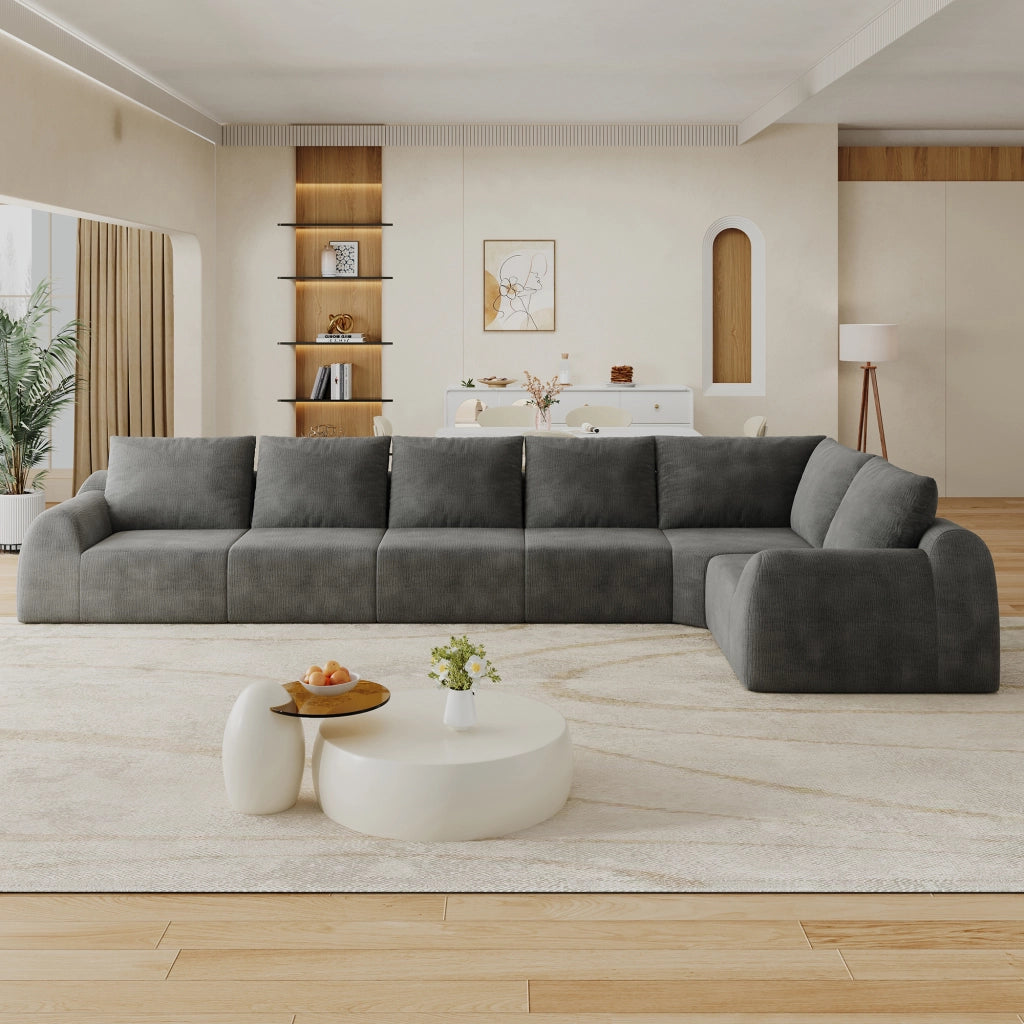 Divano angolare in chenille con imbottitura in schiuma elastica - grigio scuro