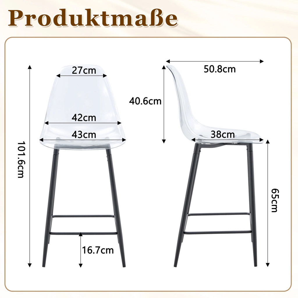 Sgabelli da bar trasparenti set da 4 68,5 x 48 x 47 cm plastica nera