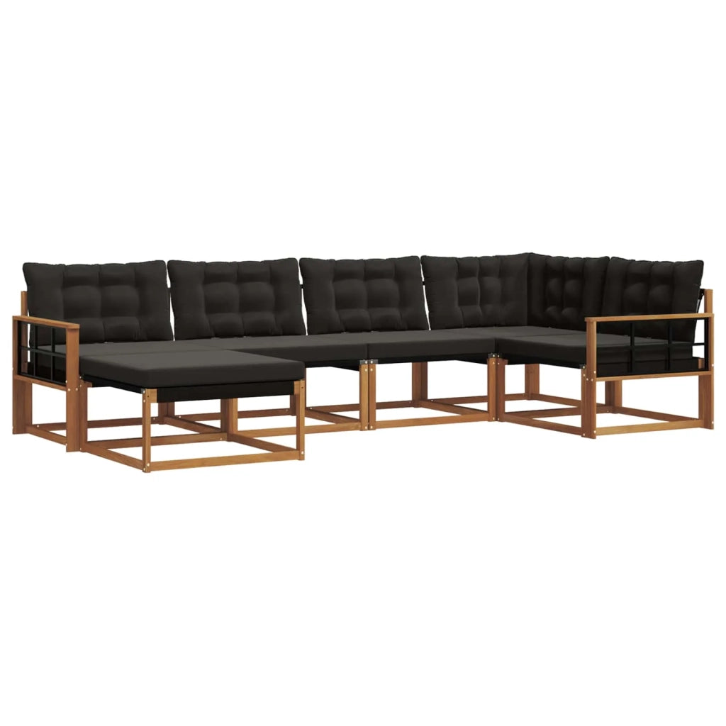 Set di divani da esterno con cuscino 6 pcs Naturale e Nero