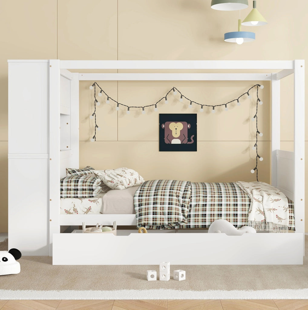 Letto singolo per bambini con contenitore laterale e 5 cassetti 90x200 cm