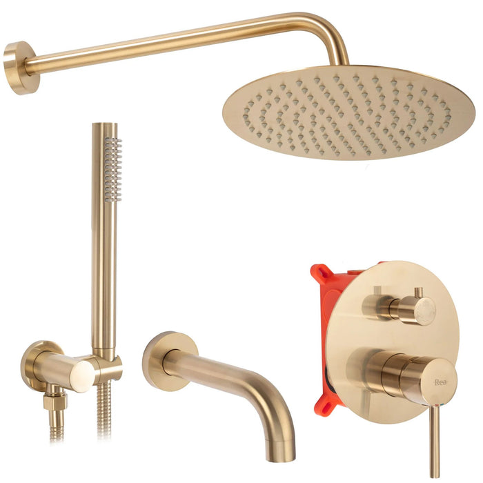 Set Da Vasca-doccia Da Incasso Rea Lungo Brush Gold + Box