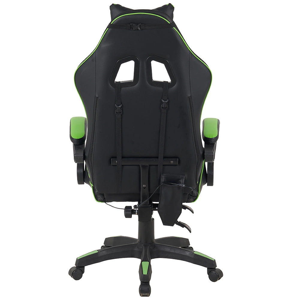 Sedia Gaming Scrivania Led RGB Ergonomica Altezza Eegolabile con 2Cuscini Nero Verde