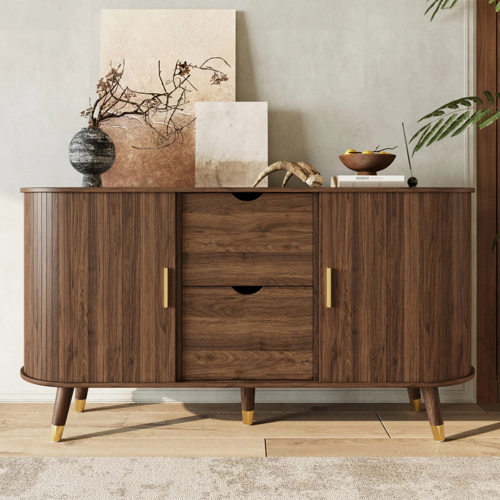 Sideboard in MDF effetto noce con trama verticale; 2 cassetti; 140x40x79;5 cm