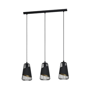 Lampadario Industrial Austell 3 Luci Acciaio Nero