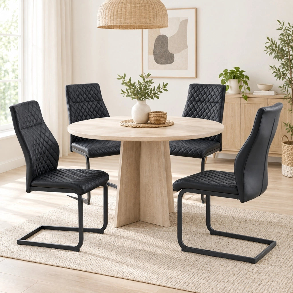Set tavolo e sedie 107 cm nero MDF metallo 4 posti con vano integrato
