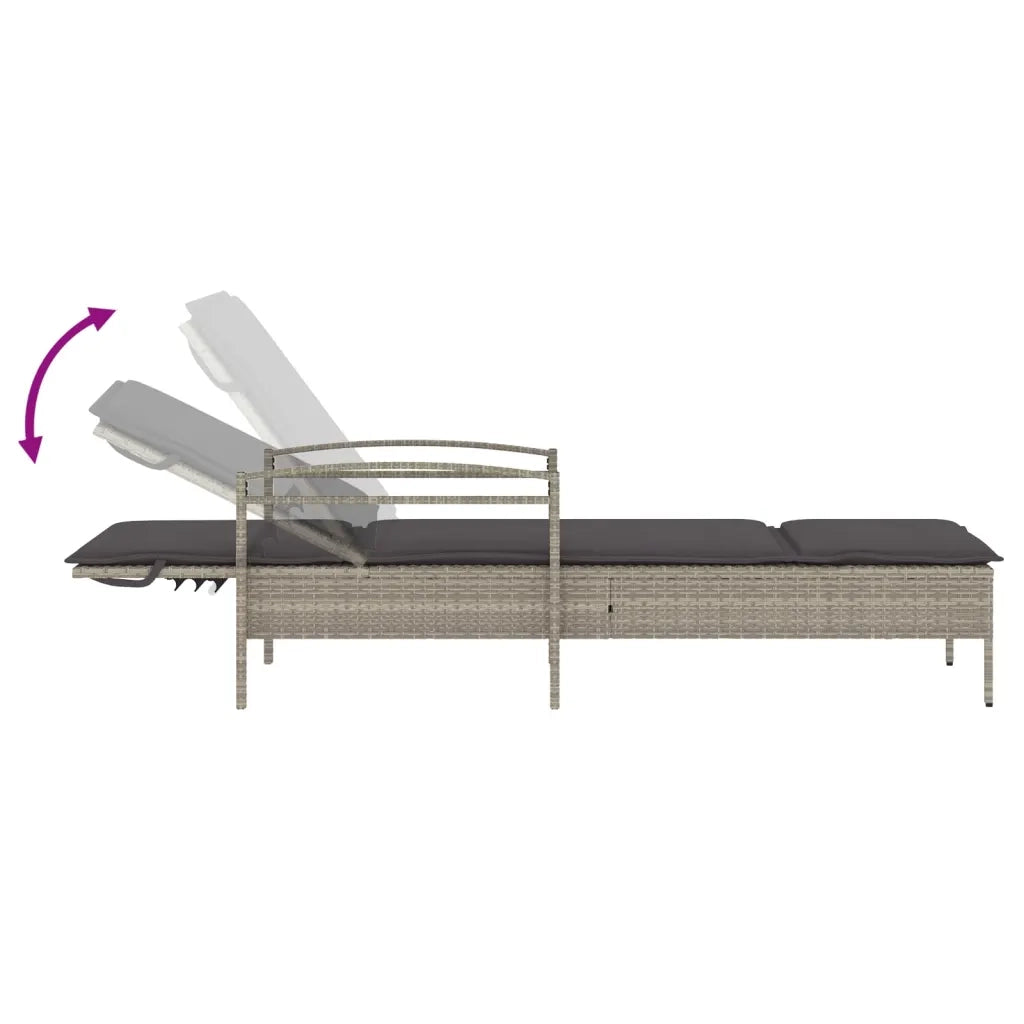 Sdraio da giardino | Lettino con Cuscino Grigio Chiaro 63x200x81 cm in Polyrattan