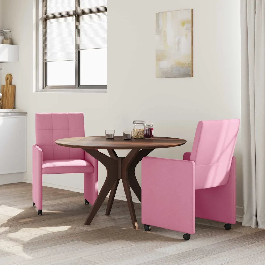 Sedie da Pranzo con Ruote 2 pcs Rosa 58 x 65 x 94 cm Tessuto