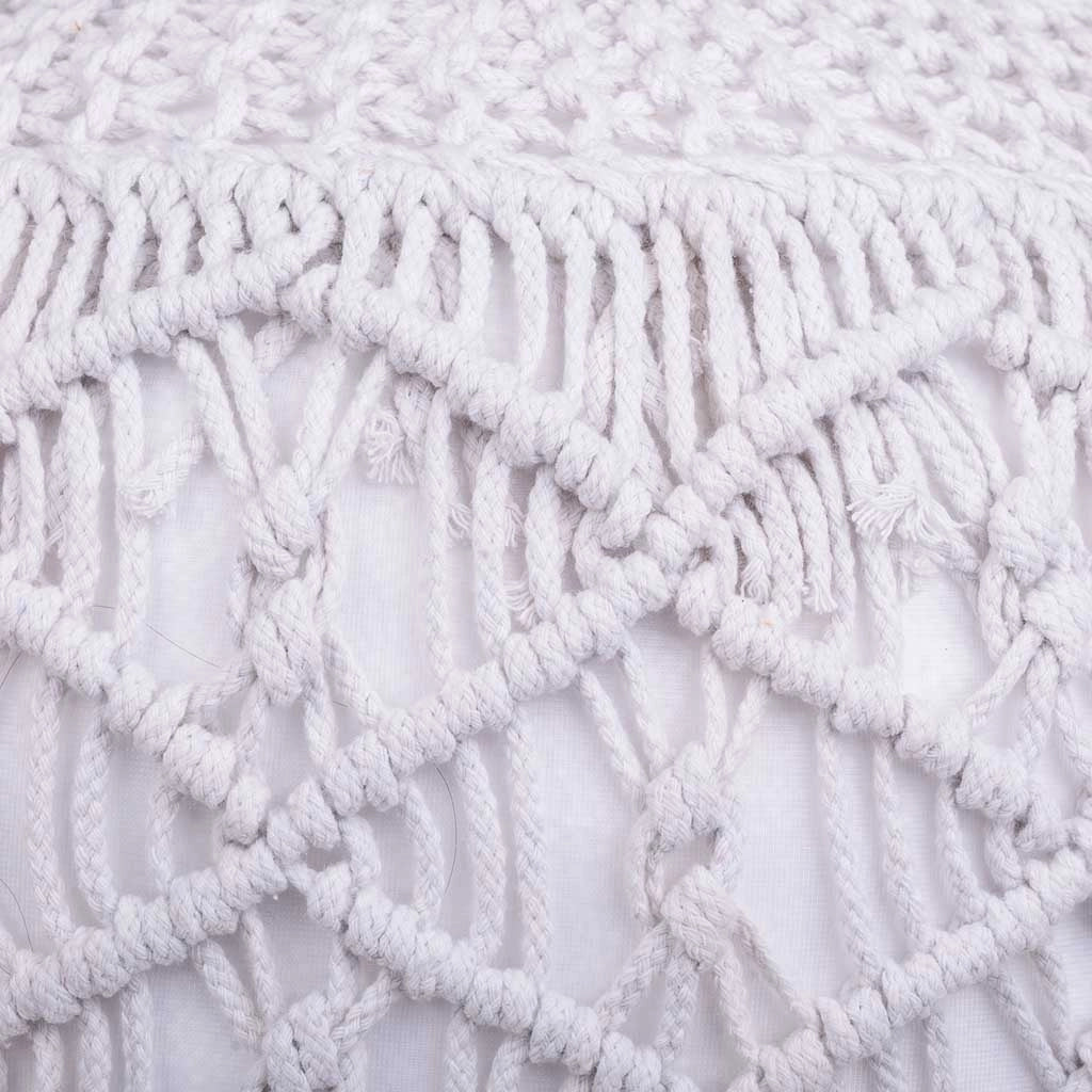 Puf in cotone intrecciato bianco 45x45x40h