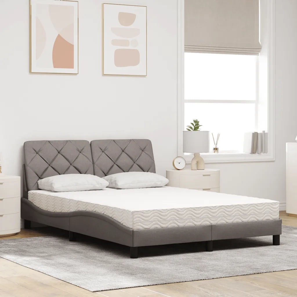 Letto con Materasso Tortora 140x200 cm in Tessuto 3310745