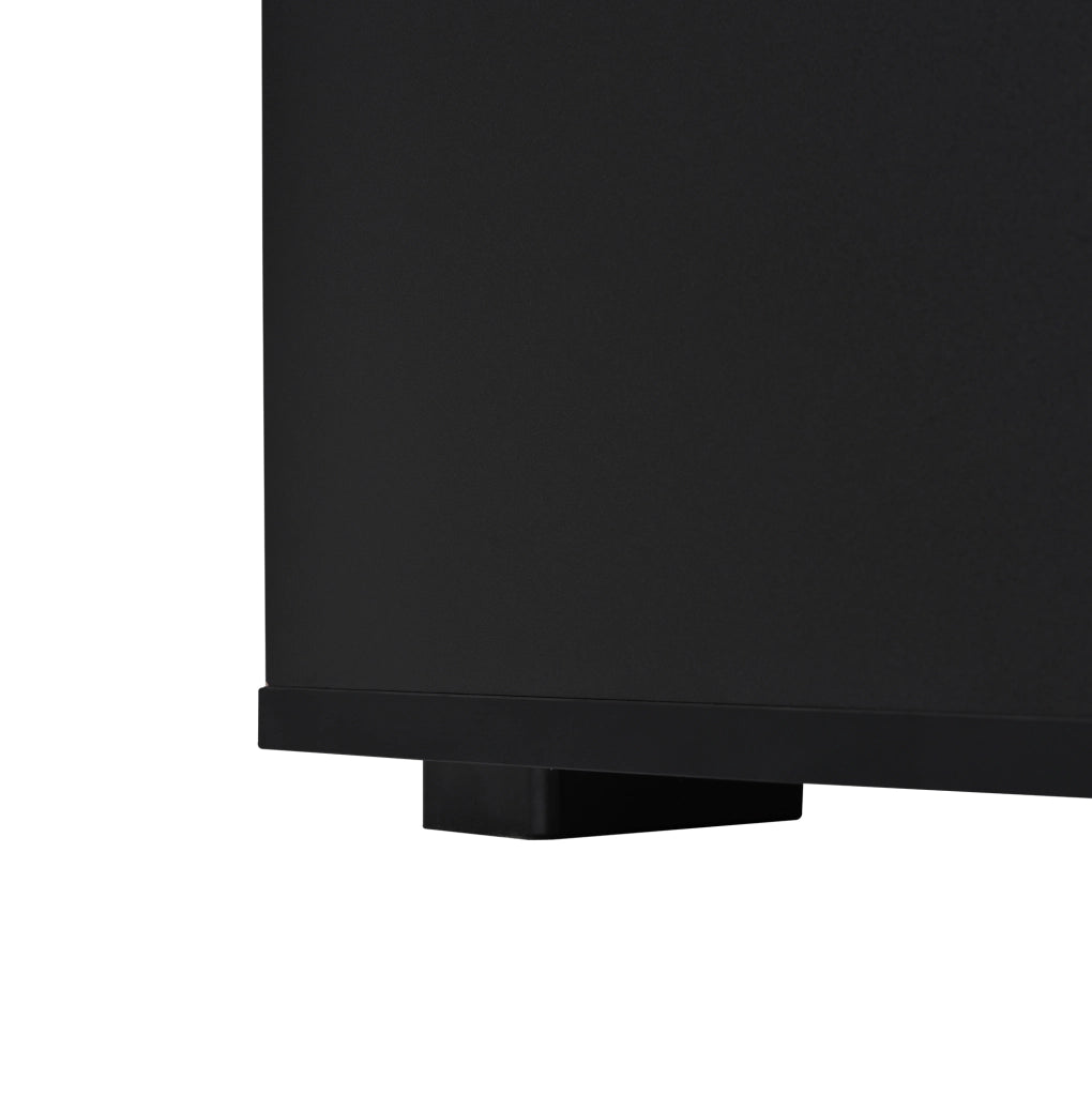 Tavolino da salotto moderno 95x45x35 cm nero lucido con LED; 2 cassetti e ripiano aperto