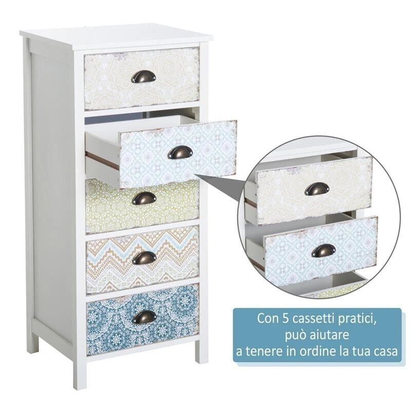 CASSETTIERA MOBILETTO VINTAGE CON 5 CASSETTI FANTASIA 46X34X97.5CM