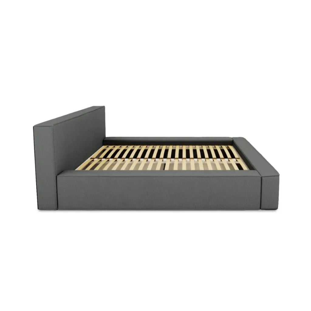 Letto contenitore VELORA – Ardesia bouclé – 140x200 cm – Tessuto velluto morbido – Rete sollevabile – Spazio di stoccaggio integrato