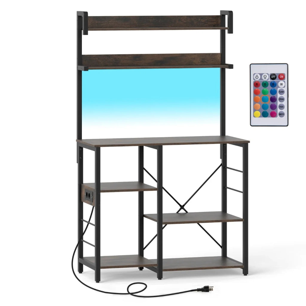Mensola da cucina 90 x 40,5 x 147 cm con stazione di ricarica integrata e moderna illuminazione a LED in truciolare color caffè 20_0014765