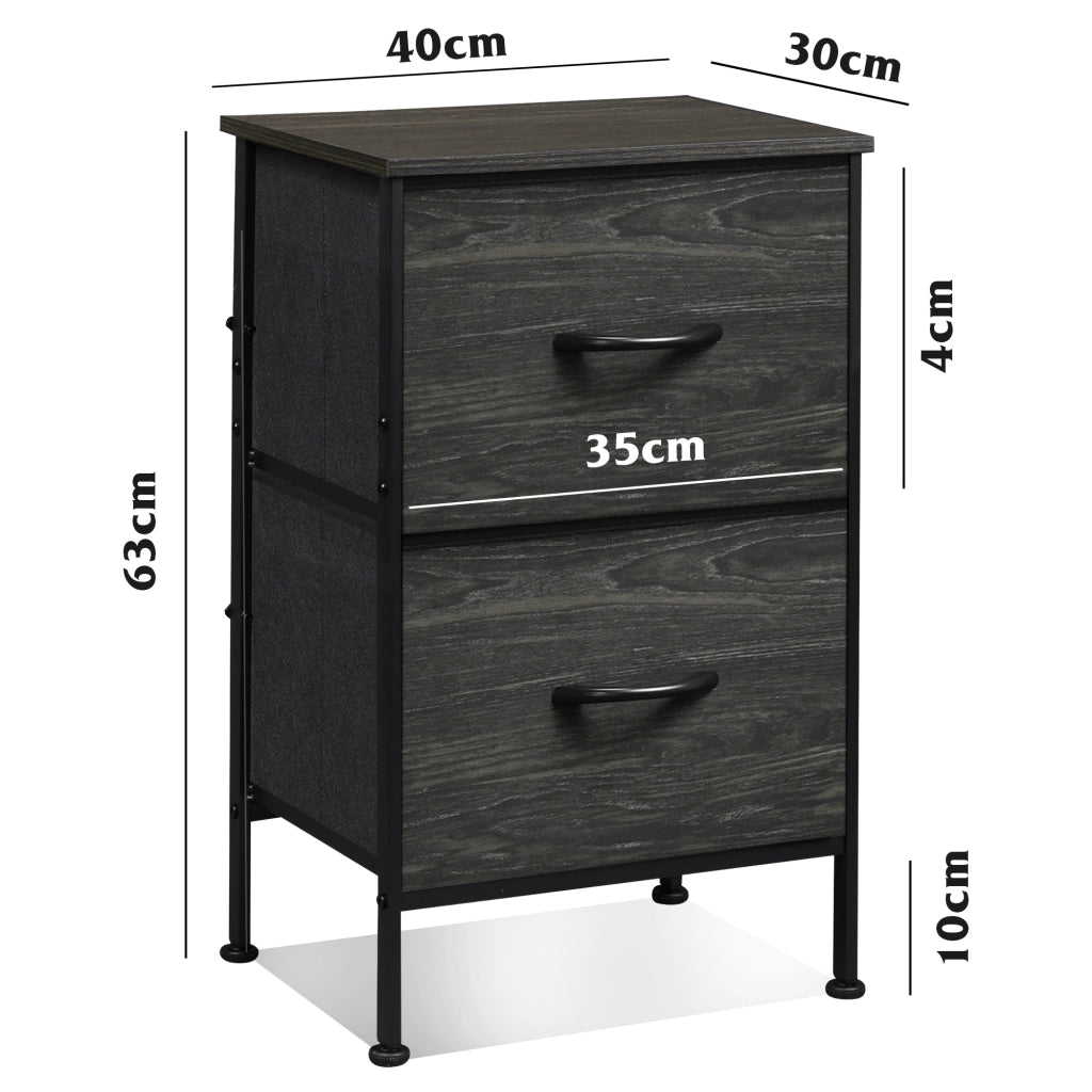 Comodino con 2 cassetti in tessuto ¨C zephmum ¨C Nero, Metallo