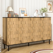 Credenza a 2 ante con ripiano fisso, effetto mosaico, per soggiorno, in truciolato, naturale e nero, 160 × 35 × 80,5 cm