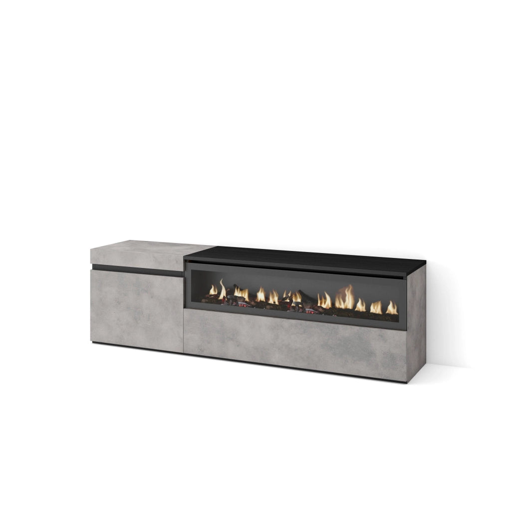 Mobile TV Soggiorno, 150x35x45cm, Per TV fino a 65", Camino elettrico, grigio cemento RF2472