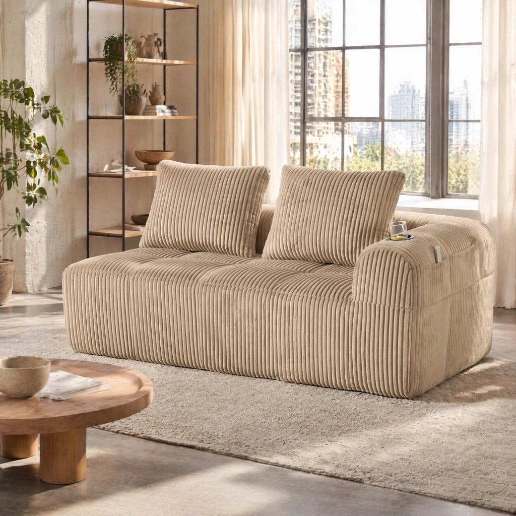 DIVANO con tasche laterali e portabicchieri 158x93x61 cm, corduroy khaki